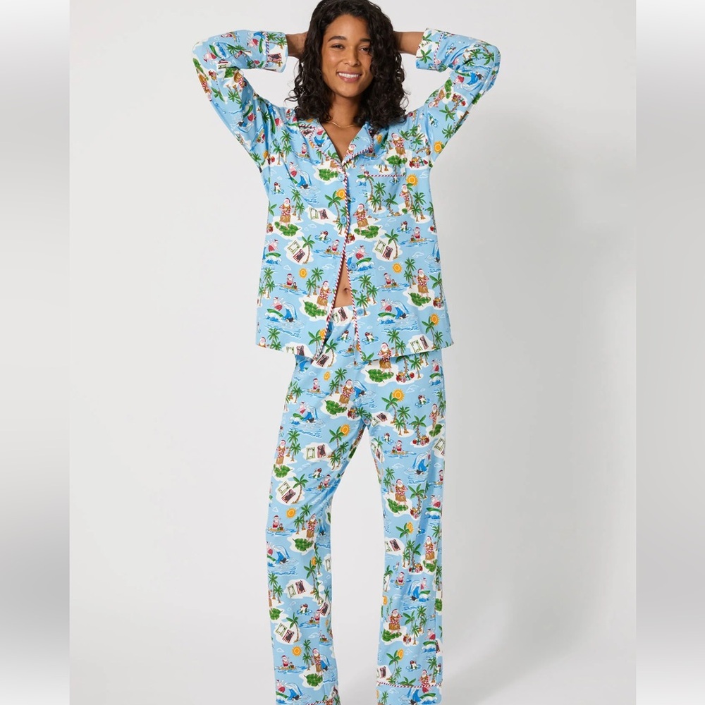 Bed Head PJ’s Surfin' Santa Long Sleeve‎ Classic Stretch Jersey PJ Set XS